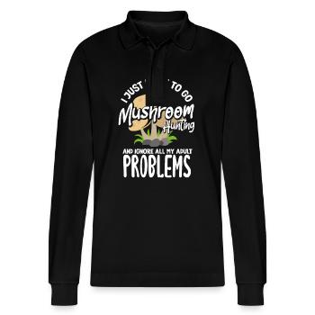 Mushroom Picker Lust Ignore Problems - Stanley/Stella Organic Unisex Long-Sleeved Polo Shirt Prepster - black - Front - Anna (173cm) & Nico (186cm)