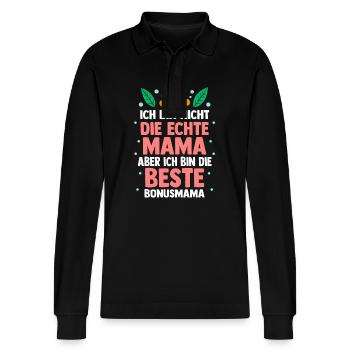 Stiefmutter Pflegemutter Ziehmutter Bonusmama - Stanley/Stella Unisex Bio-Langarm-Poloshirt Prepster - Schwarz - Vorne - Anna (173cm) & Nico (186cm)