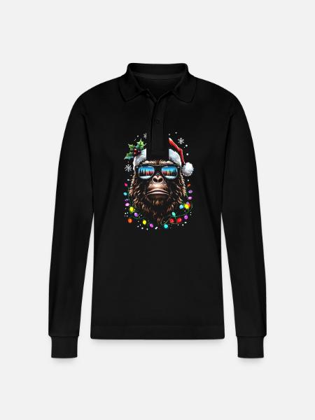 Sasquatch Santa - Stanley/Stella Organic Unisex Long-Sleeved Polo Shirt Prepster - black