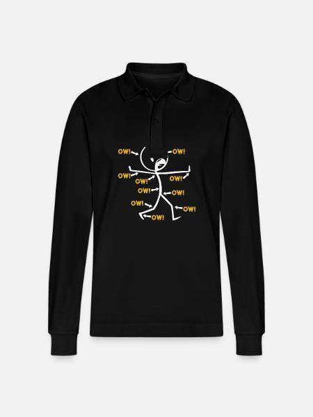 Roligt "Aj!" Streckgubbe illustration med - Ekologisk långärmad pikétröja Prepster unisex från Stanley/Stella - svart