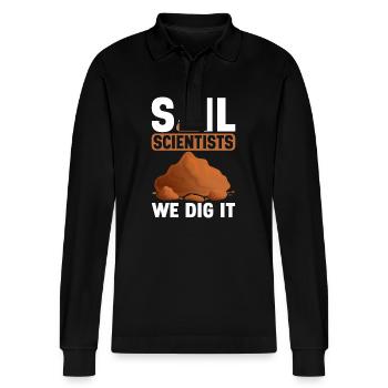 Bodenwissenschaftler Soil Science - Stanley/Stella Organic Unisex Long-Sleeved Polo Shirt Prepster - black - Front - Anna (173cm) & Nico (186cm)