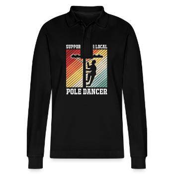 Pole Dance - Stanley/Stella Organic Unisex Long-Sleeved Polo Shirt Prepster - black - Front - Anna (173cm) & Nico (186cm)
