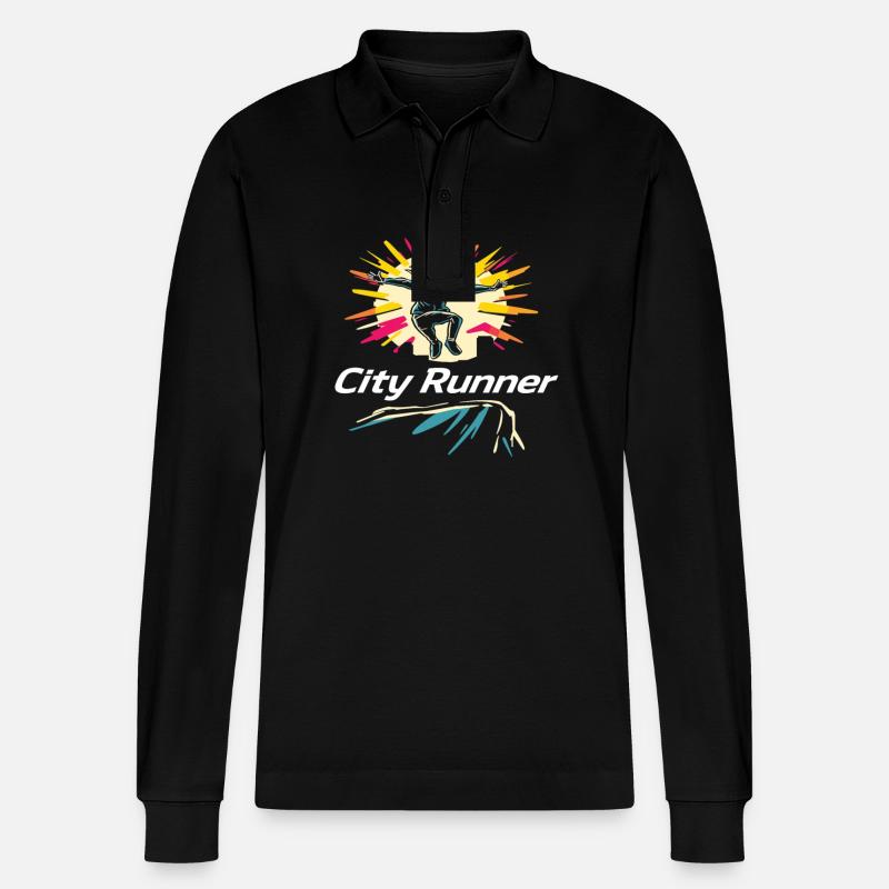 City Runner Stadtläufer - Stanley/Stella Unisex Bio-Langarm-Poloshirt Prepster - Schwarz