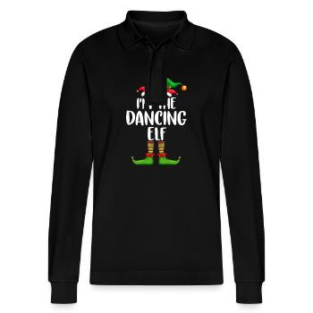I'm The Dancing Elf Shirt Matching Family - Stanley/Stella Organic Unisex Long-Sleeved Polo Shirt Prepster - black - Front - Anna (173cm) & Nico (186cm)