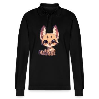 Servale Serval - Stanley/Stella Unisex Bio-Langarm-Poloshirt Prepster - Schwarz - Vorne - Anna (173cm) & Nico (186cm)