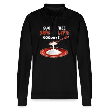 SUGAR-FREE SWEET LIFE GOODBYE - Stanley/Stella Organic Unisex Long-Sleeved Polo Shirt Prepster - black - Front - Anna (173cm) & Nico (186cm)