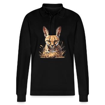 Servale Serval - Stanley/Stella Unisex Bio-Langarm-Poloshirt Prepster - Schwarz - Vorne - Anna (173cm) & Nico (186cm)