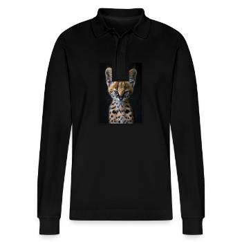 Servale Serval - Stanley/Stella Unisex Bio-Langarm-Poloshirt Prepster - Schwarz - Vorne - Anna (173cm) & Nico (186cm)