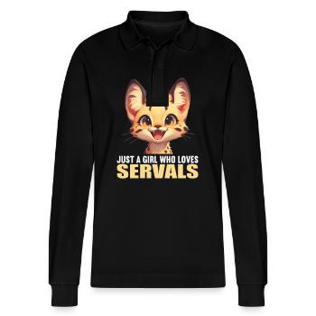 Servale Serval - Stanley/Stella Unisex Bio-Langarm-Poloshirt Prepster - Schwarz - Vorne - Anna (173cm) & Nico (186cm)