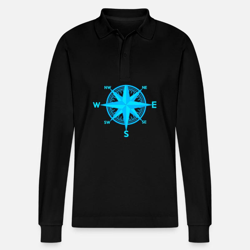 Windrose maritim Kompass Seemann Seefahrer - Stanley/Stella Unisex Bio-Langarm-Poloshirt Prepster - Schwarz