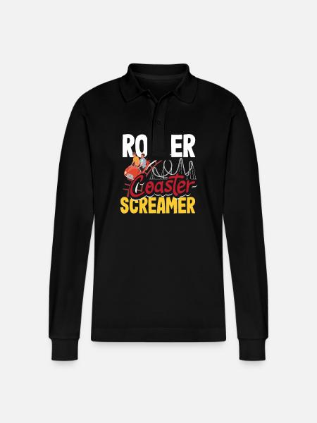 Roller Coaster Screaming Adventure - Stanley/Stella Organic Unisex Long-Sleeved Polo Shirt Prepster - black