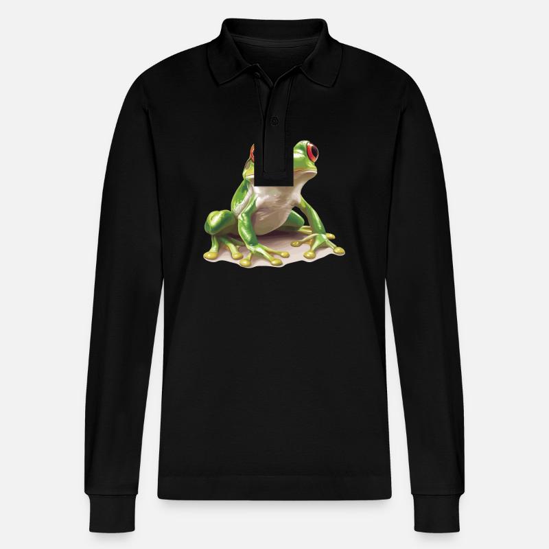 Frog Frogs - Stanley/Stella Organic Unisex Long-Sleeved Polo Shirt Prepster - black