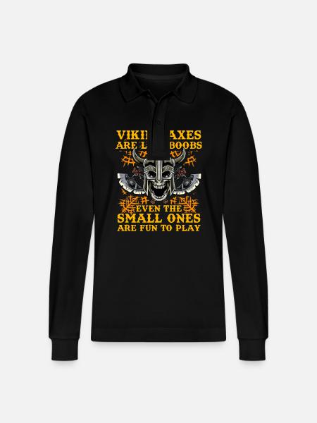 Viking Axes are like boobs even the small ones are - Stanley/Stella Organic Unisex Long-Sleeved Polo Shirt Prepster - black