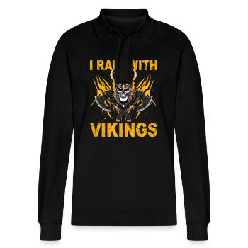 Je fais un raid avec les Vikings - Polo à manches longues bio PREPSTER Stanley/Stella Unisexe - noir - Devant - Anna (173cm) & Nico (186cm)
