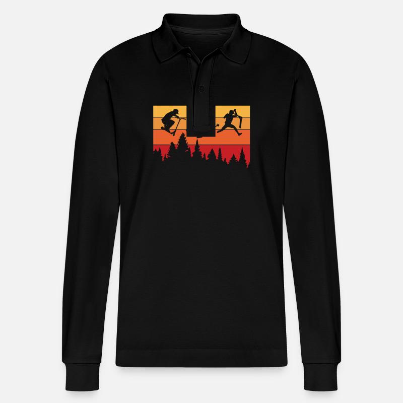 Abenteuerliche Scooter-Silhouette im - Stanley/Stella Unisex Bio-Langarm-Poloshirt Prepster - Schwarz