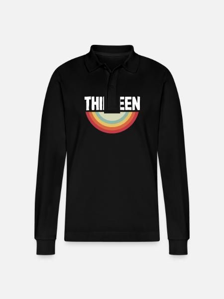 Retro Rainbow 13th Birthday - Stanley/Stella Organic Unisex Long-Sleeved Polo Shirt Prepster - black