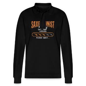 Saxophone Saxophone Skills Loading - Stanley/Stella Organic Unisex Long-Sleeved Polo Shirt Prepster - black - Front - Anna (173cm) & Nico (186cm)