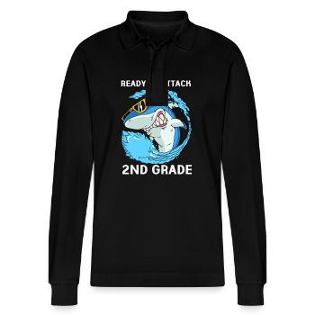 2nd Grade - Stanley/Stella Organic Unisex Long-Sleeved Polo Shirt Prepster - black - Front - Anna (173cm) & Nico (186cm)