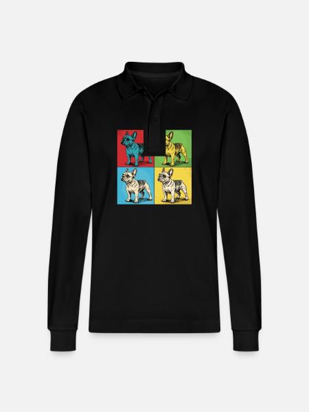French Bulldog Pop Art Design - Stanley/Stella Organic Unisex Long-Sleeved Polo Shirt Prepster - black