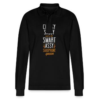Saxophone Classy Sassy And A Bit - Stanley/Stella Unisex Bio-Langarm-Poloshirt Prepster - Schwarz - Vorne - Anna (173cm) & Nico (186cm)