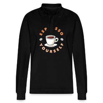 Amateur de café Espresso Yourself - Polo à manches longues bio PREPSTER Stanley/Stella Unisexe - noir - Devant - Anna (173cm) & Nico (186cm)