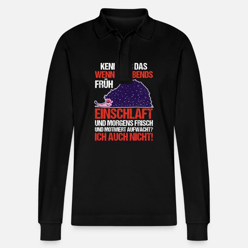 Faulenzer Langschläfer Motivation Igel - Stanley/Stella Unisex Bio-Langarm-Poloshirt Prepster - Schwarz