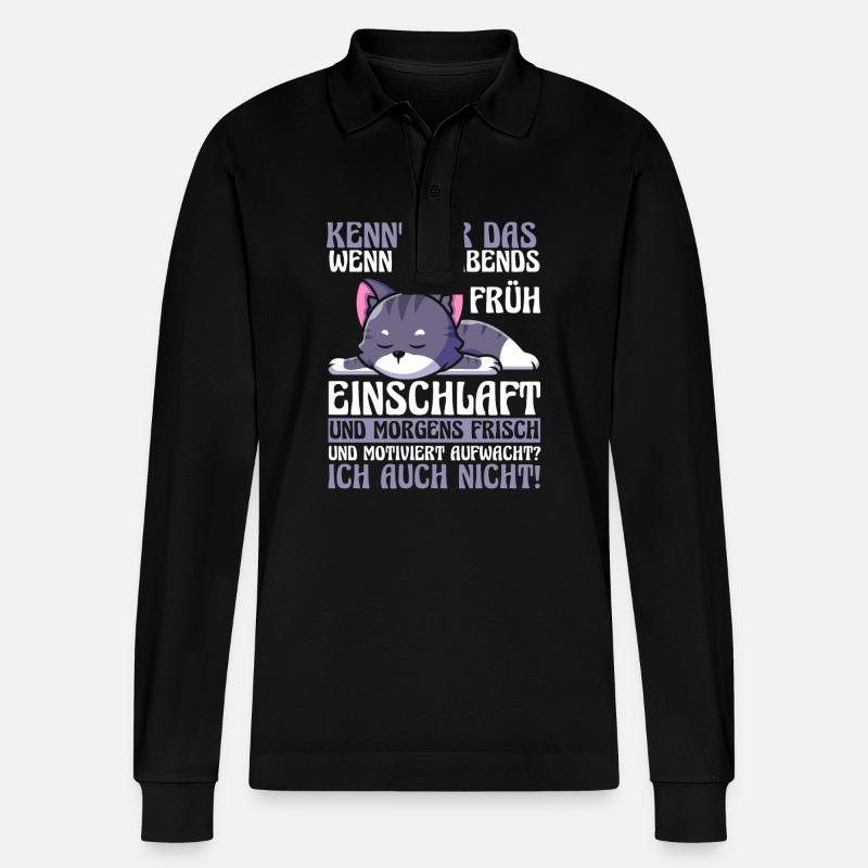 Faulenzer Langschläfer Motivation Katze - Stanley/Stella Unisex Bio-Langarm-Poloshirt Prepster - Schwarz