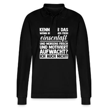 Faulenzer Langschläfer Motivation - Stanley/Stella Unisex Bio-Langarm-Poloshirt Prepster - Schwarz - Vorne - Anna (173cm) & Nico (186cm)