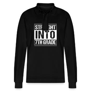 7th Grade - Stanley/Stella Organic Unisex Long-Sleeved Polo Shirt Prepster - black - Front - Anna (173cm) & Nico (186cm)