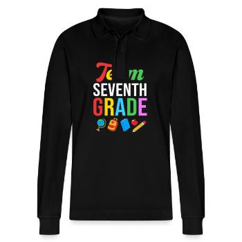 7. Klasse - Stanley/Stella Unisex Bio-Langarm-Poloshirt Prepster - Schwarz - Vorne - Anna (173cm) & Nico (186cm)