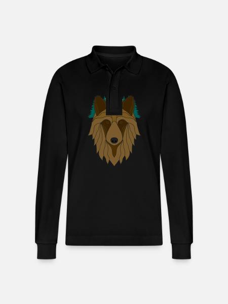 Hunde Kopf - Wald im Hintergrund - Stanley/Stella Unisex Bio-Langarm-Poloshirt Prepster - Schwarz