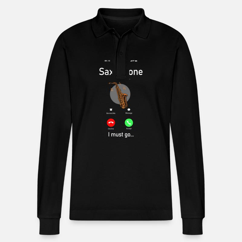 Saxophone Phone Display Saxophone - Stanley/Stella Unisex Bio-Langarm-Poloshirt Prepster - Schwarz