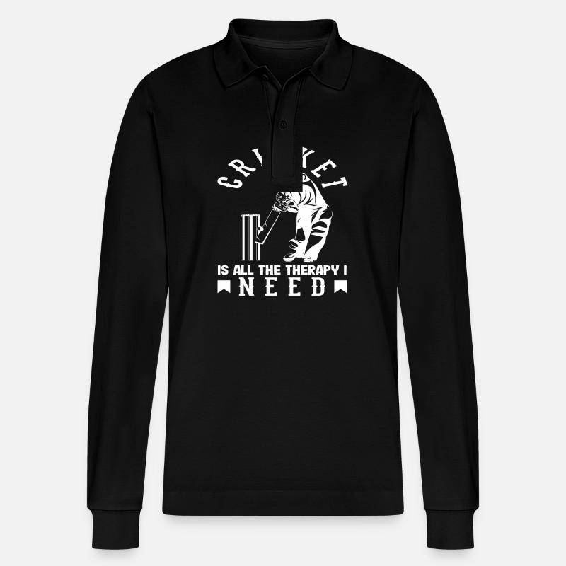 Cricketer Therapy I Need - Stanley/Stella Organic Unisex Long-Sleeved Polo Shirt Prepster - black