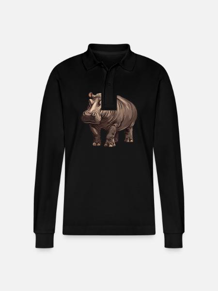 Nilpferd Flußpferd - Stanley/Stella Unisex Bio-Langarm-Poloshirt Prepster - Schwarz
