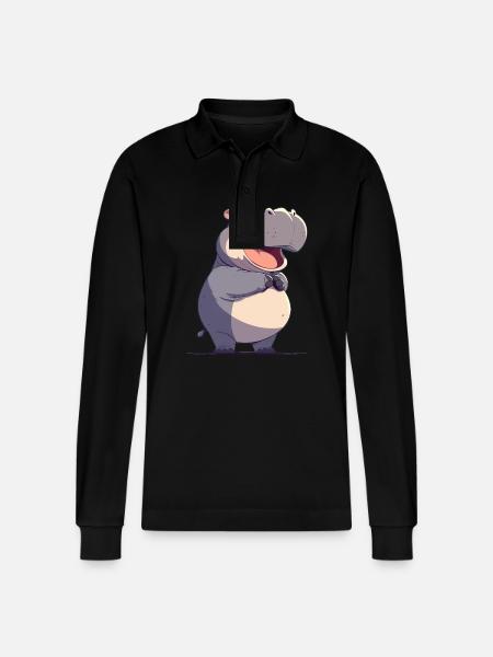 Nilpferd Flußpferd - Stanley/Stella Unisex Bio-Langarm-Poloshirt Prepster - Schwarz