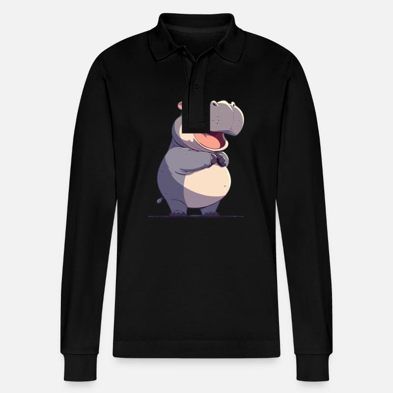 Nilpferd Flußpferd - Stanley/Stella Unisex Bio-Langarm-Poloshirt Prepster - Schwarz