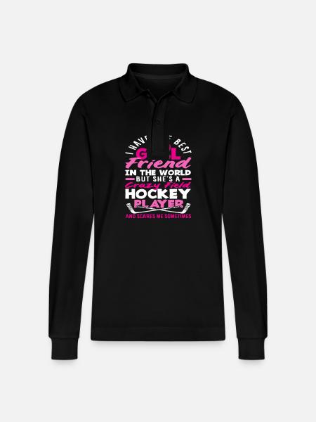 Best Friend Crazy Hockey Player - Stanley/Stella Organic Unisex Long-Sleeved Polo Shirt Prepster - black