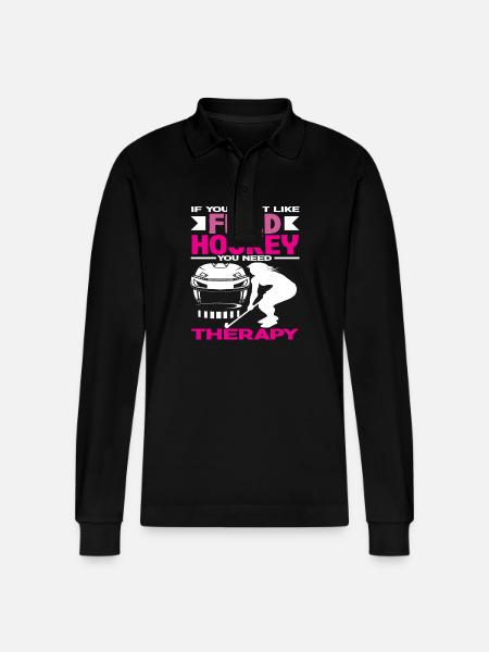 Field Hockey Player Therapy Saying - Stanley/Stella Organic Unisex Long-Sleeved Polo Shirt Prepster - black