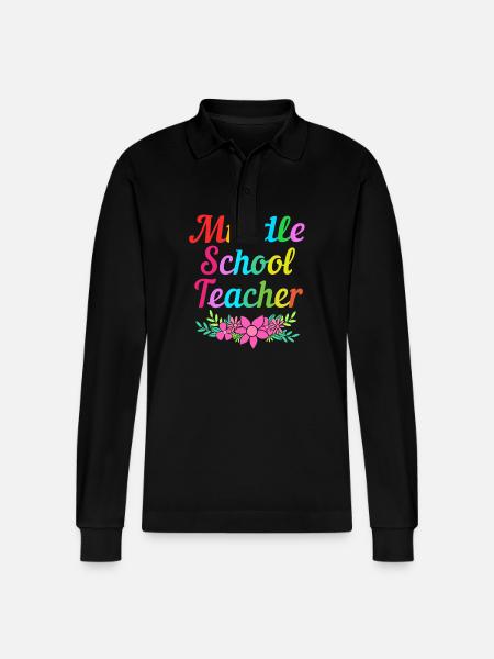 Middle School Teachers - Stanley/Stella Organic Unisex Long-Sleeved Polo Shirt Prepster - black