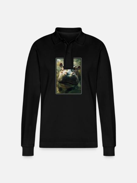 Hippopotamus Hippopotamus - Stanley/Stella Organic Unisex Long-Sleeved Polo Shirt Prepster - black