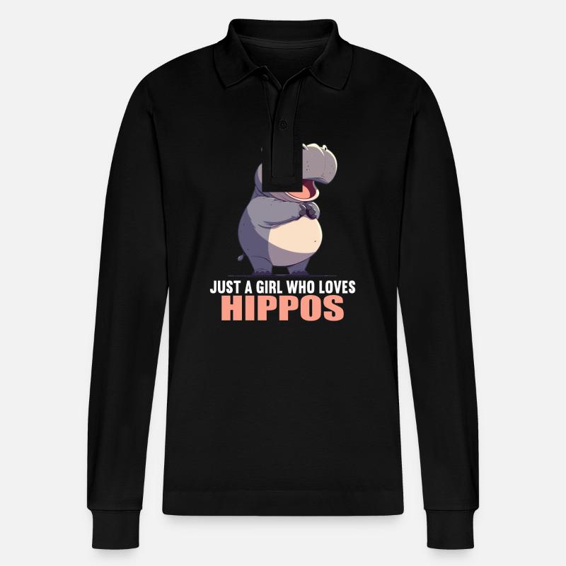 Nilpferd Flußpferd - Stanley/Stella Unisex Bio-Langarm-Poloshirt Prepster - Schwarz