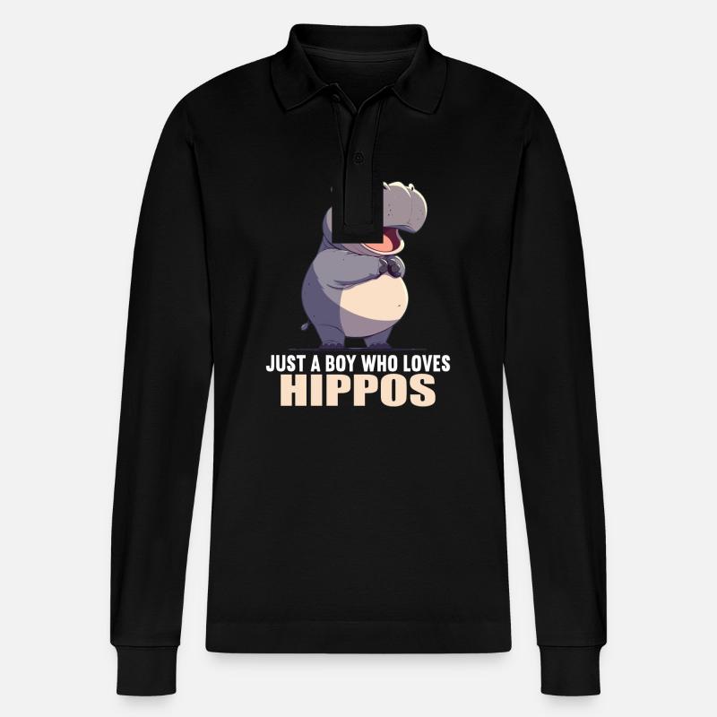Nilpferd Flußpferd - Stanley/Stella Unisex Bio-Langarm-Poloshirt Prepster - Schwarz
