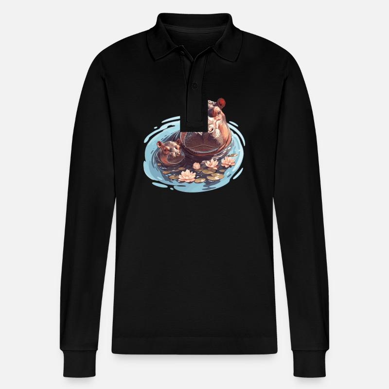 Nilpferd Flußpferd - Stanley/Stella Unisex Bio-Langarm-Poloshirt Prepster - Schwarz