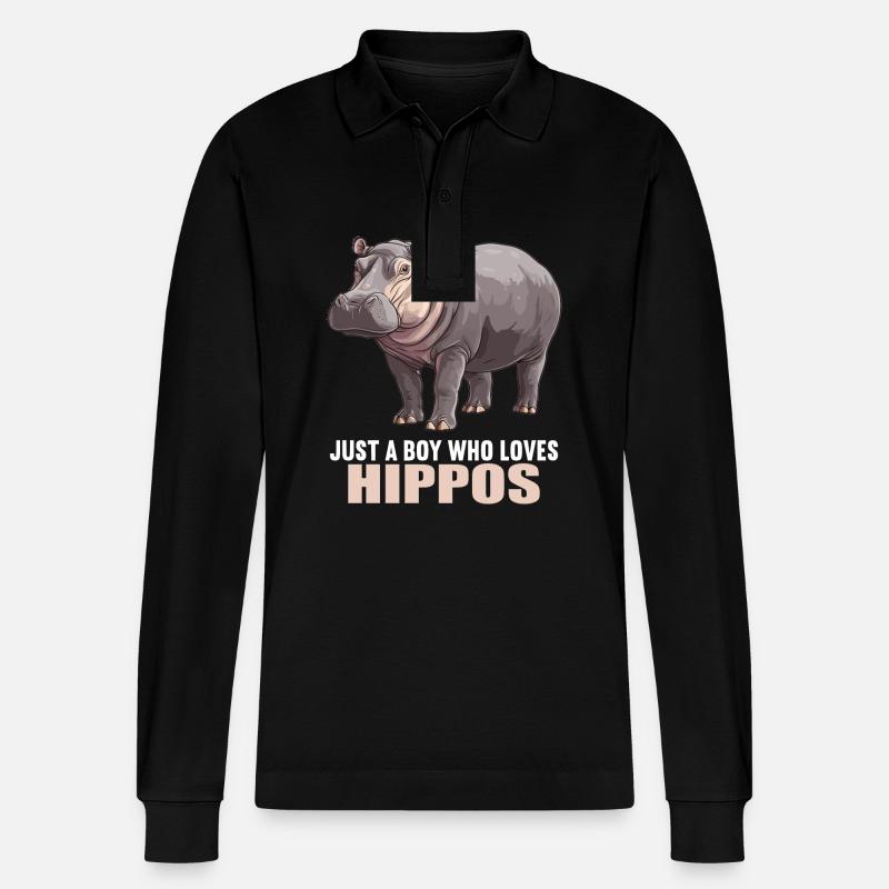 Nilpferd Flußpferd - Stanley/Stella Unisex Bio-Langarm-Poloshirt Prepster - Schwarz