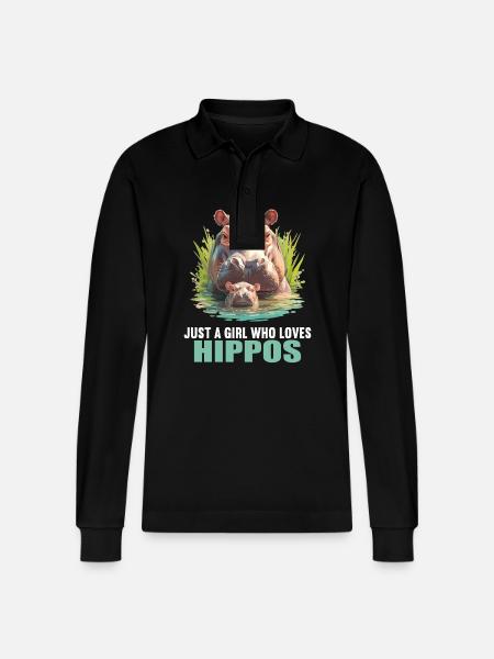 Nilpferd Flußpferd - Stanley/Stella Unisex Bio-Langarm-Poloshirt Prepster - Schwarz