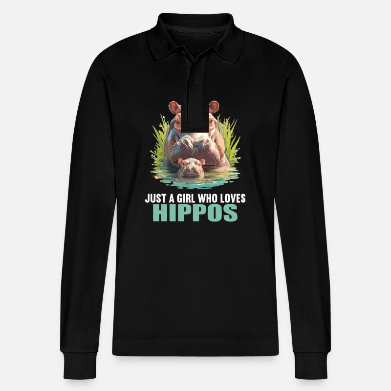 Nilpferd Flußpferd - Stanley/Stella Unisex Bio-Langarm-Poloshirt Prepster - Schwarz