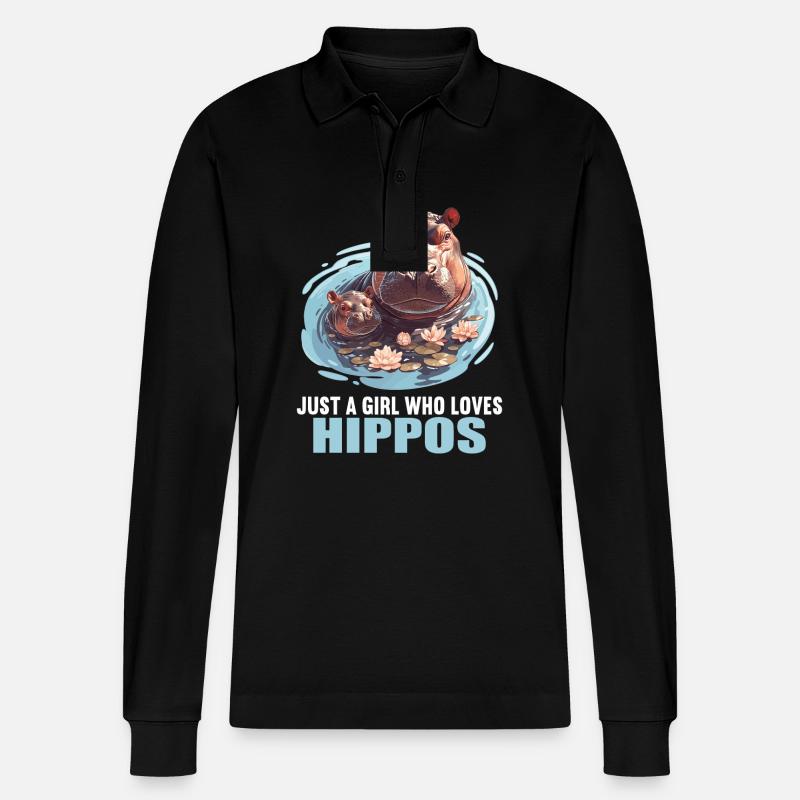 Nilpferd Flußpferd - Stanley/Stella Unisex Bio-Langarm-Poloshirt Prepster - Schwarz