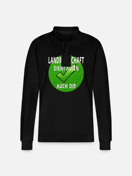 AGRICULTURE SERVES EVERYONE, INCLUDING YOU - Stanley/Stella Organic Unisex Long-Sleeved Polo Shirt Prepster - black