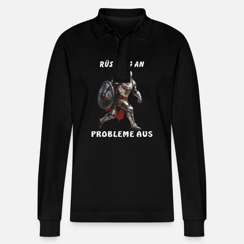KNIGHT ARMOR TO PROBLEMS - Stanley/Stella Organic Unisex Long-Sleeved Polo Shirt Prepster - black