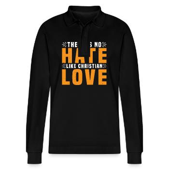 There Is No Hate Like Christian Love 7 - Stanley/Stella Unisex Bio-Langarm-Poloshirt Prepster - Schwarz - Vorne - Anna (173cm) & Nico (186cm)